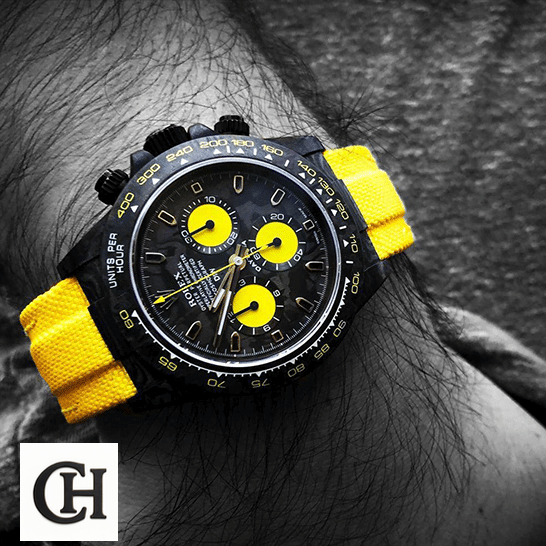 Rolex Cosmograph Daytona DIW Rolex Daytona DiW NTPT “All Carbon Lemon Edition” on his arm