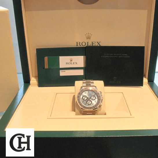 Rolex Cosmograph Daytona 116506 "Platinum Ice-Blue Arabic Dial" Mirror Rolex Daytona Platinum Ice-Blue Dial 116506-0001 & Guarantee Card in the Rolex Box