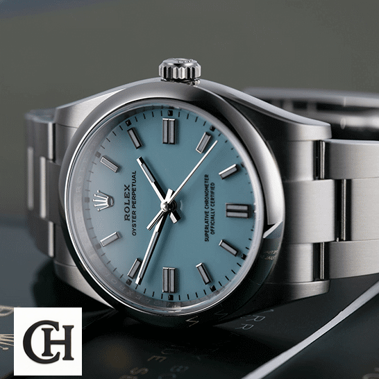 Rolex Perpetual 126000 Turquoise Dial Oyster on the table