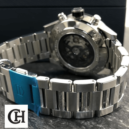 TAG Heuer Carrera 01 CAR2A1W.BA0703 "Black Steel" Collector’s tag heuer carrera calibre heuer 01 automatic chronograph CAR2A1W back Tag Heuer Carrera Stainless Steel Bracelet upside view