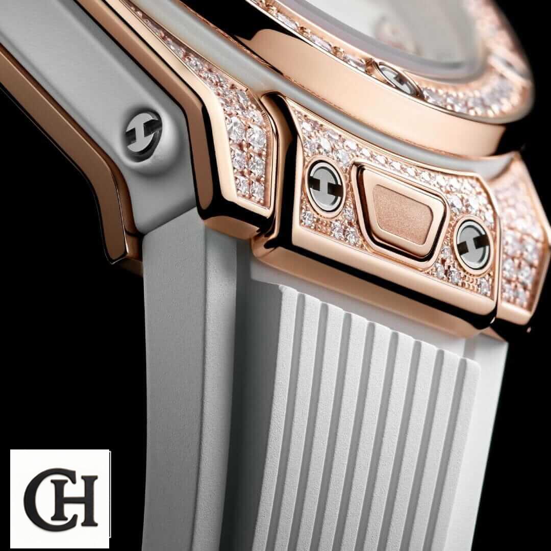 Hublot Big Bang Unico 441.OM.1180.RX "Rose Gold" Precision Yeni Proje 1 9 Hublot Diamond Bezel White Rubber Bracelet black background