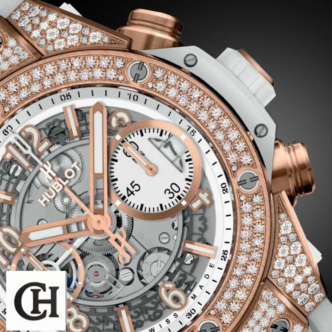 Hublot Big Bang Unico 441.OM.1180.RX "Rose Gold" Precision Yeni Proje 3 10 Hublot Gold White Diamond Bezel close analog view