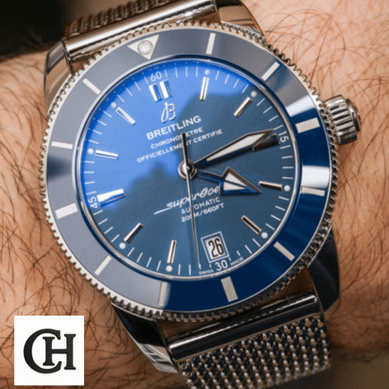 Breitling Superocean Heritage II B20 AB201016 Breitling Heritage AB2010161C1A1A Blue Dial And Bezel on the man wrist