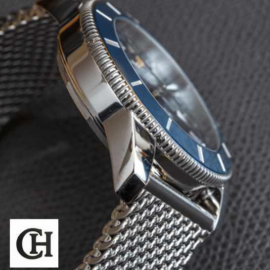 Breitling Superocean Heritage II B20 AB201016 Breitling AB2010161C1A1A Blue Bezel Steel Case side view