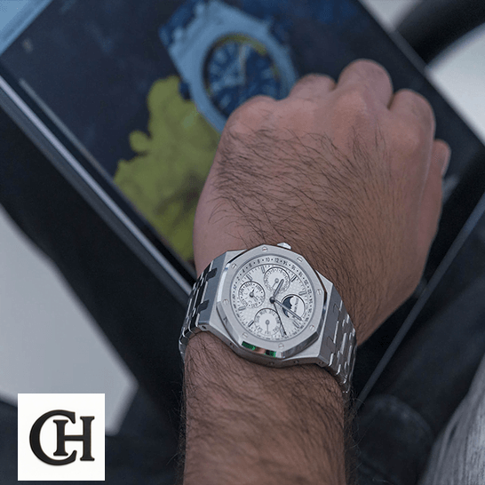 AP Royal Oak Offshore 26574ST.OO.1220ST.01 audemars piguet royal oak prepetual calendar 26574ST.OO.1220ST.01 man unitedluxurynet 1 Audemars Piguet White Dial Steel Case on the man wrist