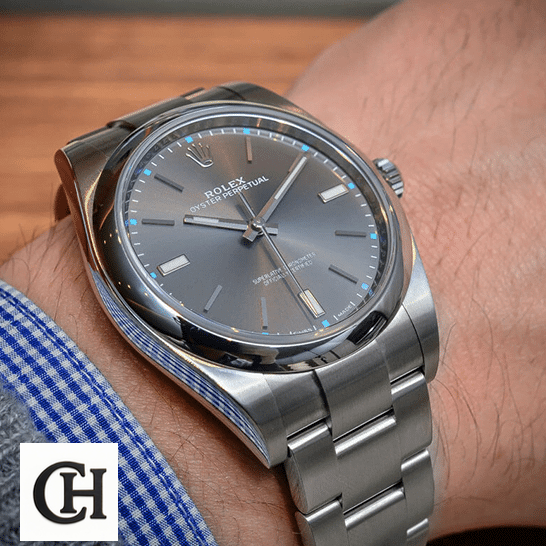 Rolex Datejust 114300 Oyster Perpetual "Steel Case" Quality Rolex Datejust Perpetual 114300 dial is a dark rhodium grey on his arm