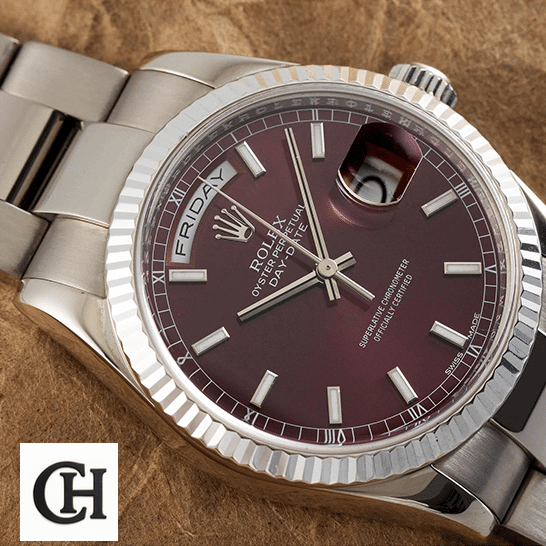 Rolex day-date 118239-0304 purple dial leather backgorund