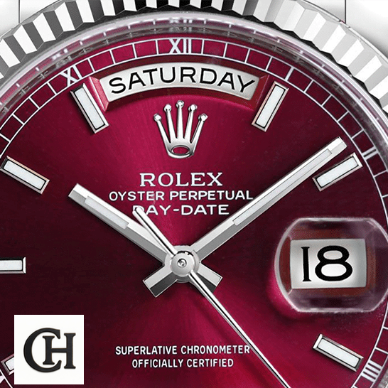 Rolex day-date 118239-0304 purple dial sapphire crystal close view