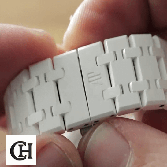 Audemars Piguet 26579CB.OO_.1225CB.01 White Steel Bracelet on the hand