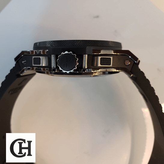 Hublot Big Bang 301.CX.130.RX "Black Magic" Top Tier hublot big bang 301.cx.130.rx rightside 1 Hublot Black Steel Case 301.cx_.130.rx side view cornw / push button