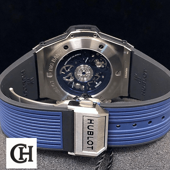 Hublot Big Bang Unico 411.JX.4802.RT "Sapphire" Elite hublot big bang unico blue 411 NX 5179 RX back Hublot Big Bang Unico Blue Steel Case Clasp upside view