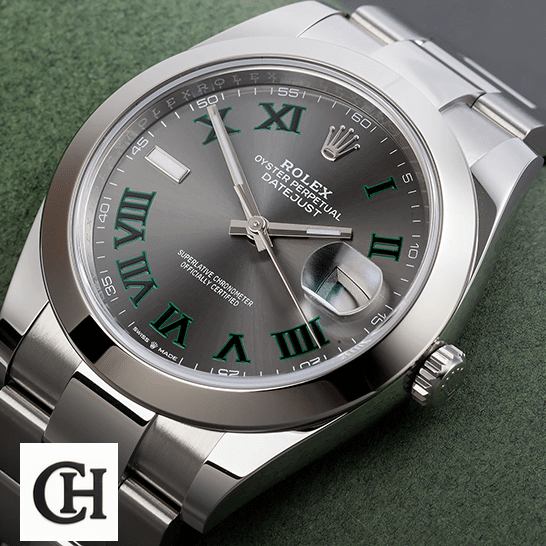 Rolex Datejust Wimbledon 126300-0013 Grey Dial Black and green roman numerals