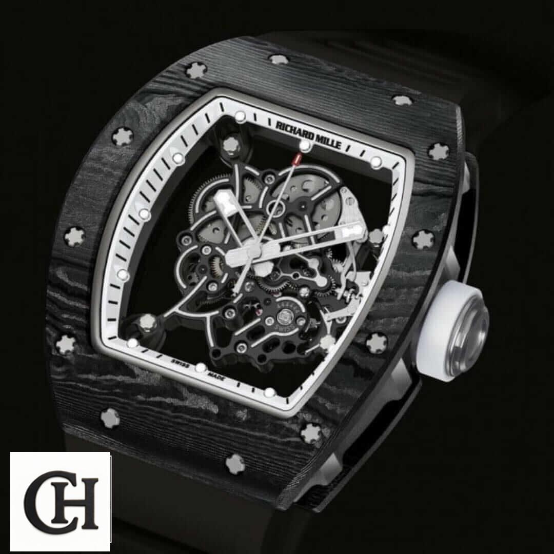 Richard Mille RM 055 Richard Mille White Dial Black Bezel black background