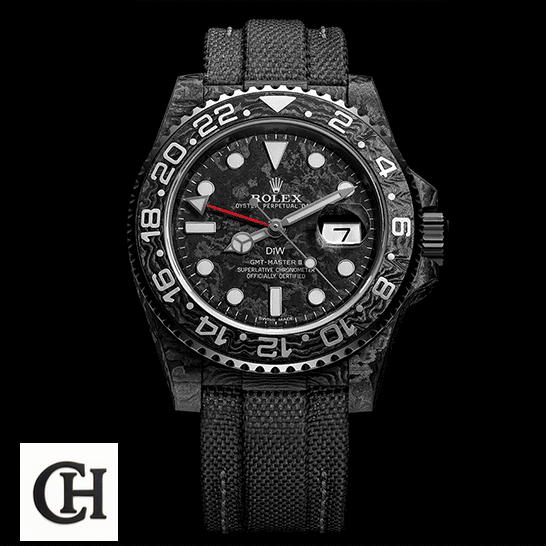 Rolex DiW NTPT Carbon Black Dial ceramic stick hour markers