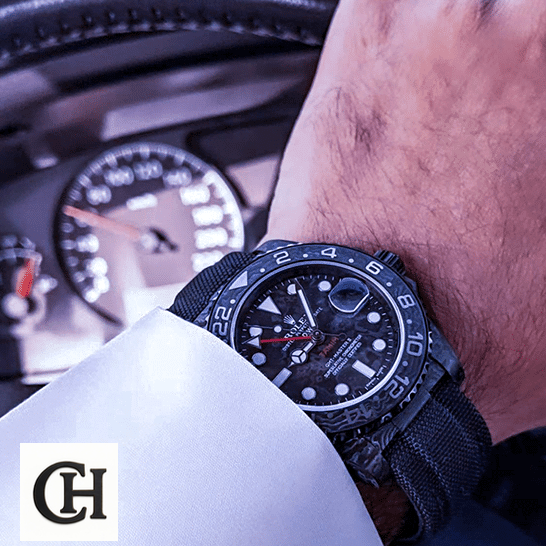 Rolex DiW NTPT Carbon Black on his arm