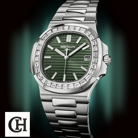 Patek Philippe Nautilus 5711/1300A-001 Patek Philippe 5711-1A-014 Green Dial Diamond green background
