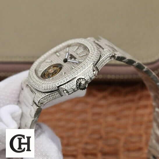 Patek Philippe Sky Moon Tourbillon 6002R Patek Philippe Tourbillion 6980 White Dial Iced Out side view