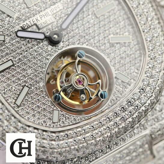 Patek Philippe Sky Moon Tourbillon 6002R Patek Philippe 6980 Tourbillion White Dial Iced Out front view