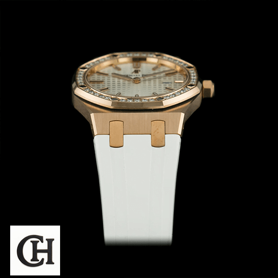 Audemars Piguet Royal Oak 67540OK.ZZ.D010CA.01 True unitedluxury lady watch bracelet 1 Audemars Piguet White Rubber Diamond Bezel black background