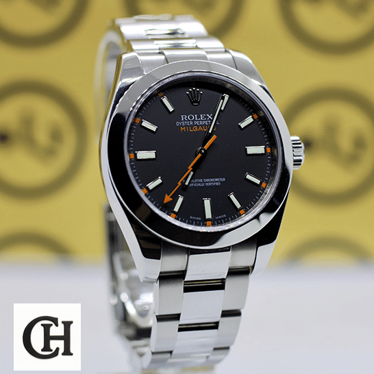 Rolex Milgauss 116400 "Black Dial" Supreme Rolex Milgauss 116400 Stainless Steel Case & Bracelet Black Dial Left Side
