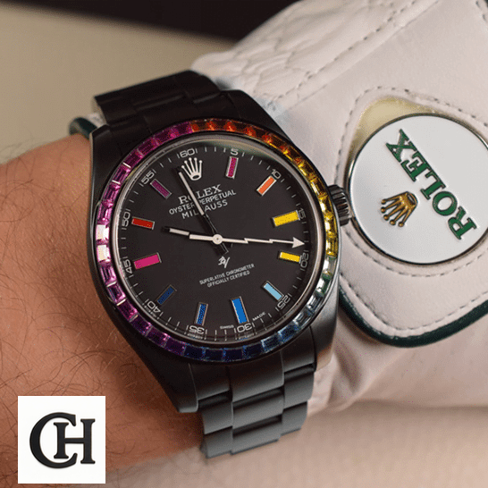 Rolex Milgauss 116400GV "Sapphire Bezel" First-Class Rolex Milgauss 116400 Rainbow Gem-Set Bezel on his arm