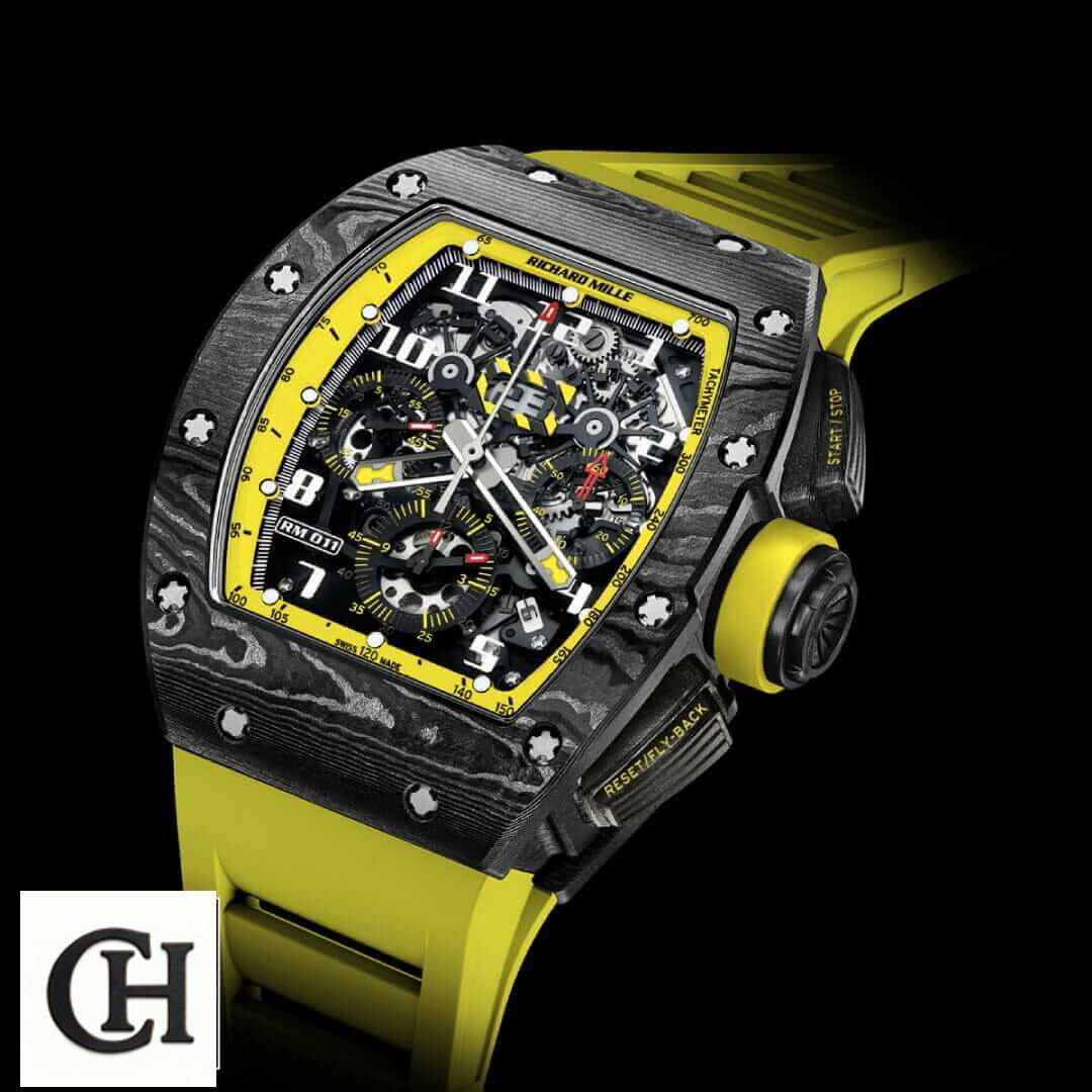 Richard Mille RM 11-03 Richard Mille Black Bezel Yellow Bracelet black background