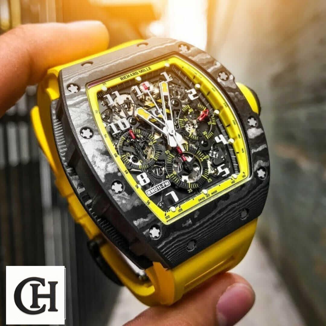 Richard Mille RM 11-03 Richard Mille Black Bezel Yellow Bracelet on the hand