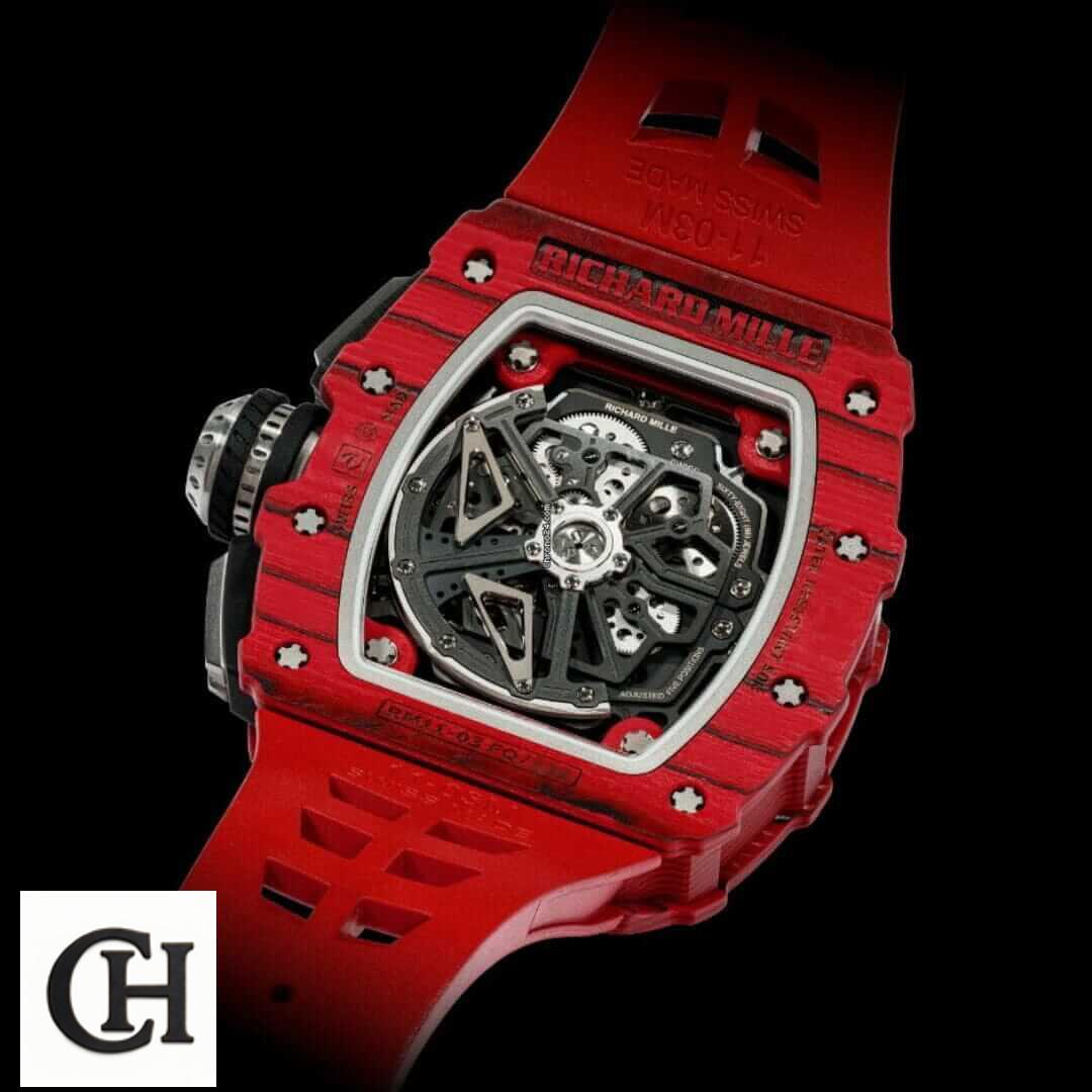 Richard Mille RM 11-03 Richard Mille RM11 03 Red Bracelet Case upside view black background