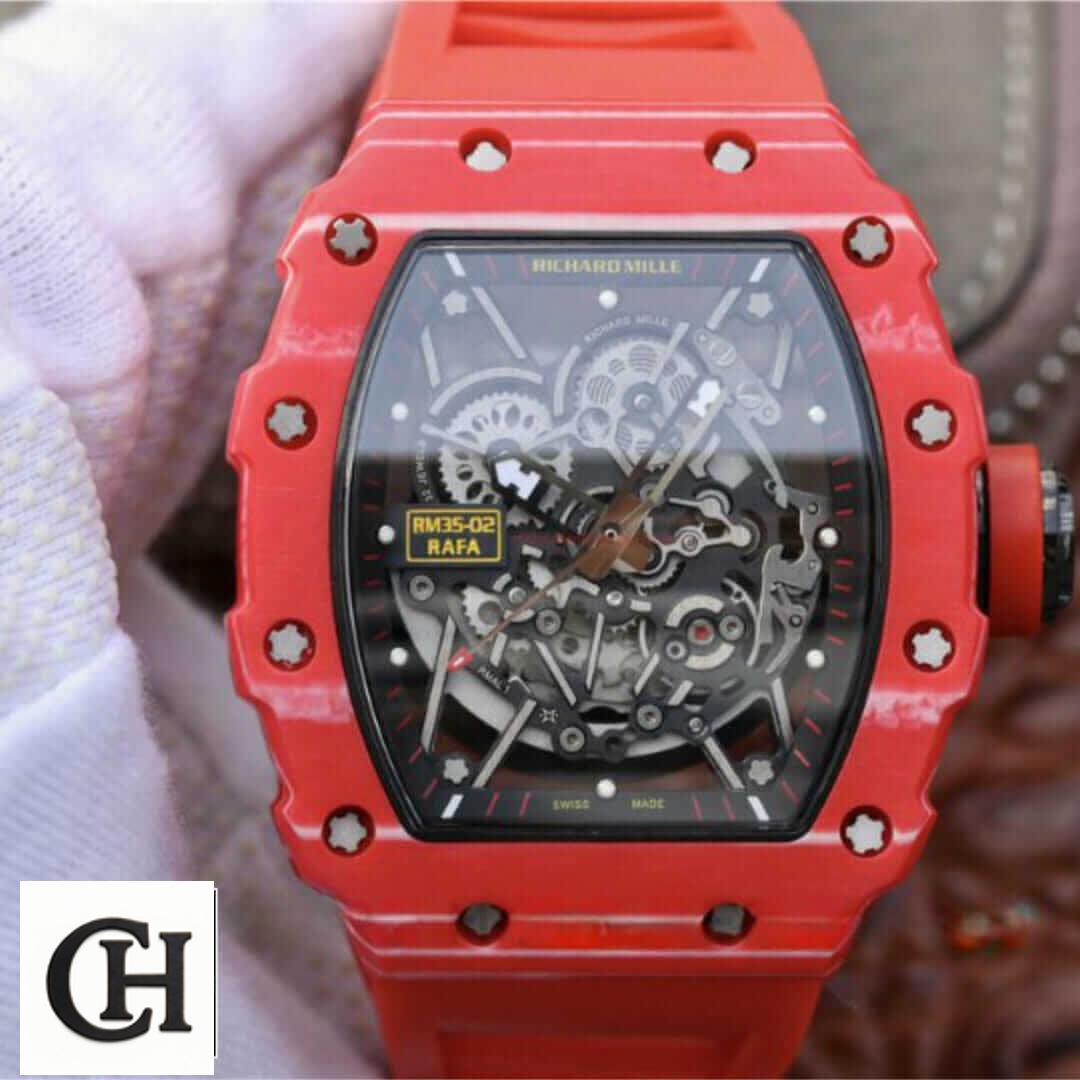 Richard Mille RM 35-02 Richard Milee RM35-02 RAFA Red Bracelet Black Dial on the hand
