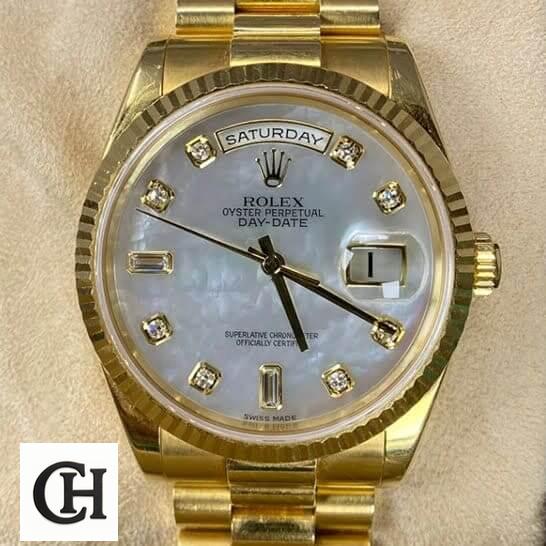 Rolex Day-Date 128238 "Mother of Pearl" rolex 128238 yellow gold Rolex Day Date 128238 Champagne dial with diamonds