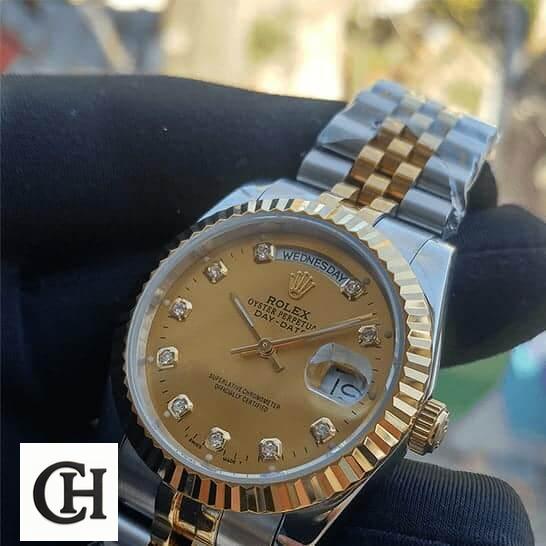 Rolex Day-Date 128238 "Yellow Gold" High-End rolex day date 38mm mop replica1 Rolex Day-Date 128238 MOP Gold Bezel on the hand