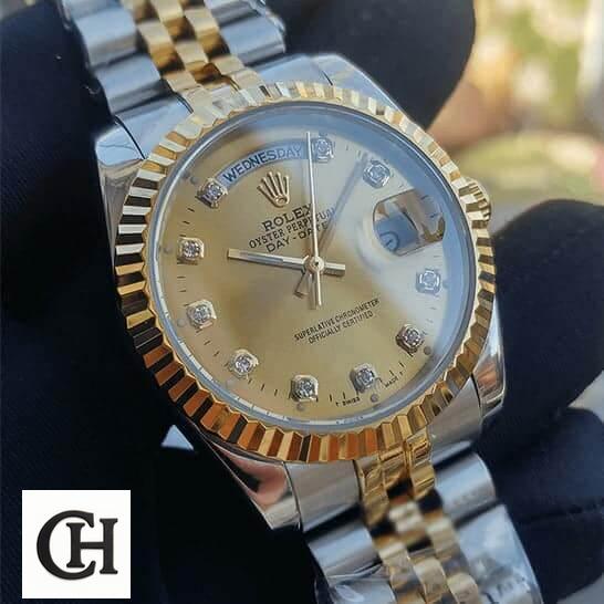 Rolex Day-Date 128238 "Yellow Gold" High-End rolex day date 38mm mop replica2 Rolex Day-Date 128238 MOP Silver Case side posture on hand