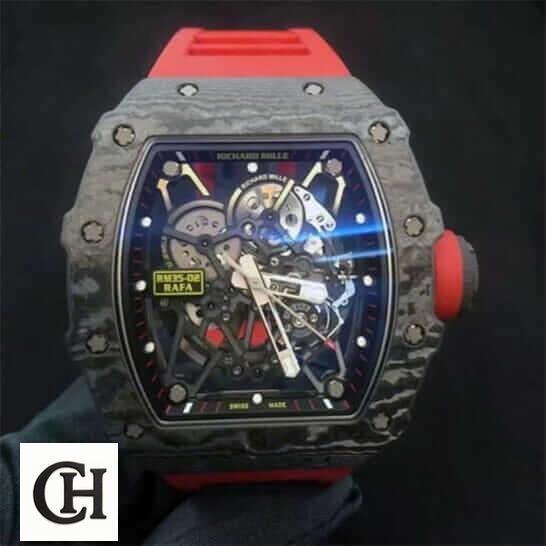 Richard Mille RM 35-02 Richard Mille RM35-02 Rafa Black Bezel Red Bracelet black background