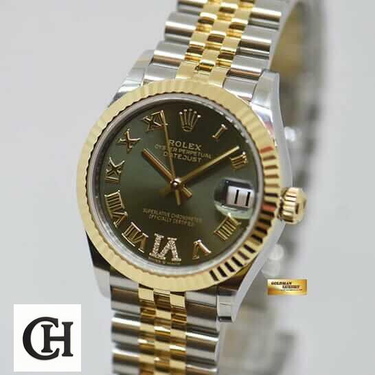 Rolex Datejust 278273 Rolex Green Dial Roman Jubilee Bracelet white background