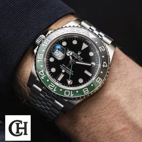 Rolex Gmt-Master II Black Dial above the wrist