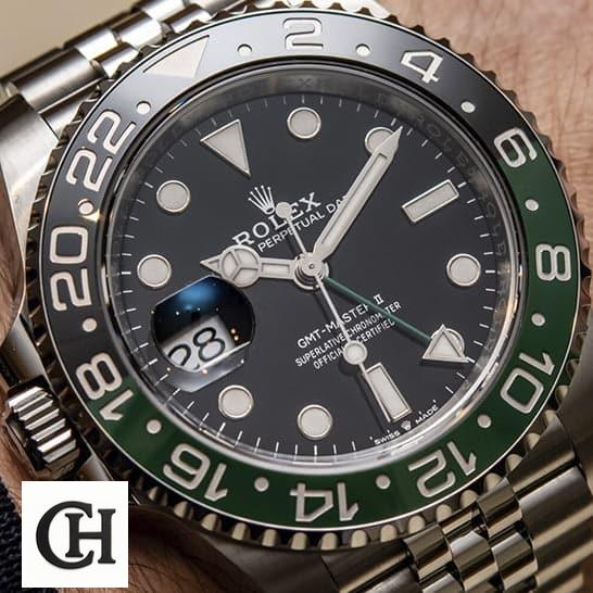 Rolex GMT-Master II 126720VTNR Sprite Premium rolex sprite jubile 2 Rolex Gmt-Master II Sprite close analog view and above the wrist