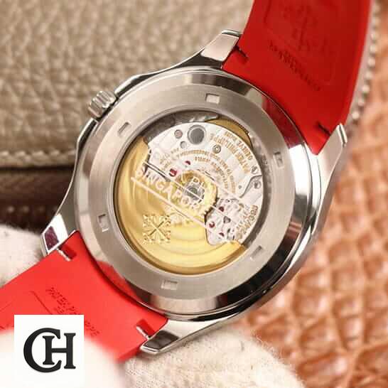 Patek Philippe Aquanaut 5167A "Red Dial" Exceptional 1 200301204204 Patek Philippe Red Rubber Bracelet Steel Case upside view