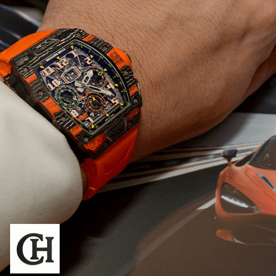 Richard Mille Orange Bracelet Cabron Case on the wirst