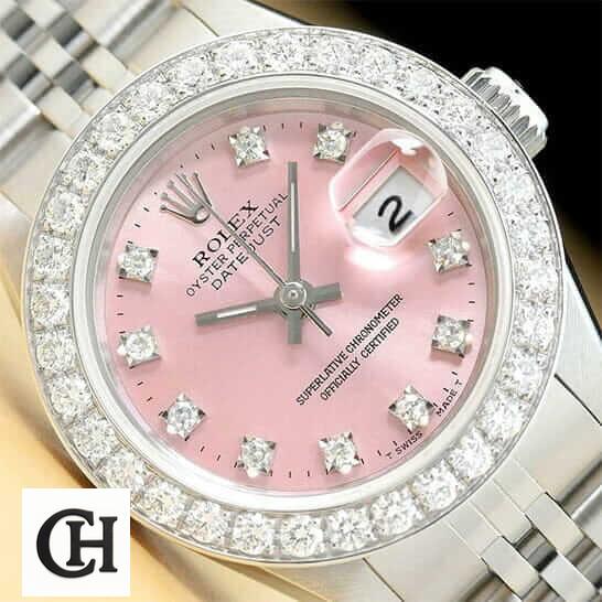 Rolex Datejust 126234 "Diamond Bezel" Premium rolex pink diamond 1 Rolex Datejust Pink Diamond Dial Diamond Bezel close cyclops view