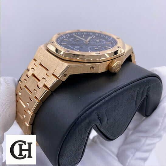 Audemars Piguet Royal Oak Chronograph 26240OR.OO.1320OR.01 Audemars Piguet Royal Oak Gold Blue Dial on the black stand