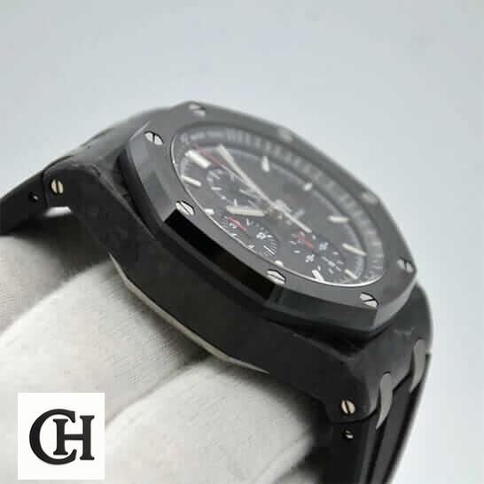Audemars Piguet Royal Oak Offshore 26400AU.OO.A002CA.01 Premium Edition ap royal oak carbon 5 Audemars Piguet Royal Carbon Case All Black side view white background