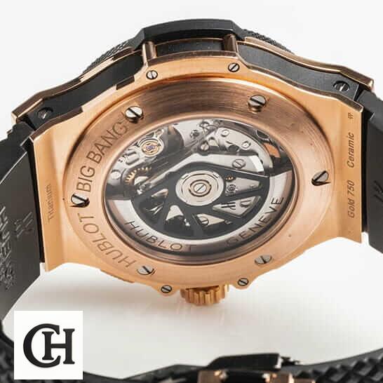 Hublot Big Bang Original 301.PB.131.RX Hublot Big Bang Gold Case Ceramic Black Rubber Bracelet white background