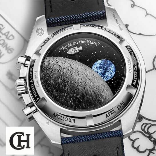Omega Speedmaster "Snoopy" 310.32.42.50.02.001 omega speedmaster snoopy 310 32 42 50 02 001 3 Omega Speedmaster Apollo Stainless Steel upside moon view