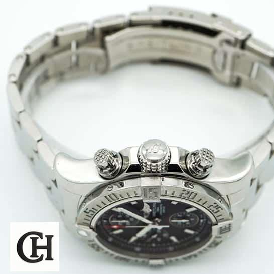 Breitling Super Avenger II A13370 "Black Dial" Premium Duplicate Edition breitling super avenger a13370 replicaaa1 Breitling Super Avenger a13370 push button and Crown/Pusher