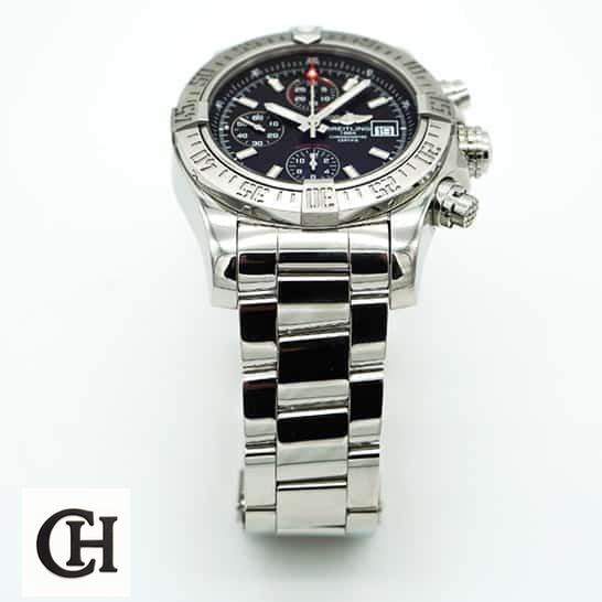Breitling Super Avenger II A13370 "Black Dial" Premium Duplicate Edition breitling super avenger a13370 repliccaaa1 Breitling Super Avanger A11370 Steel Bracelet