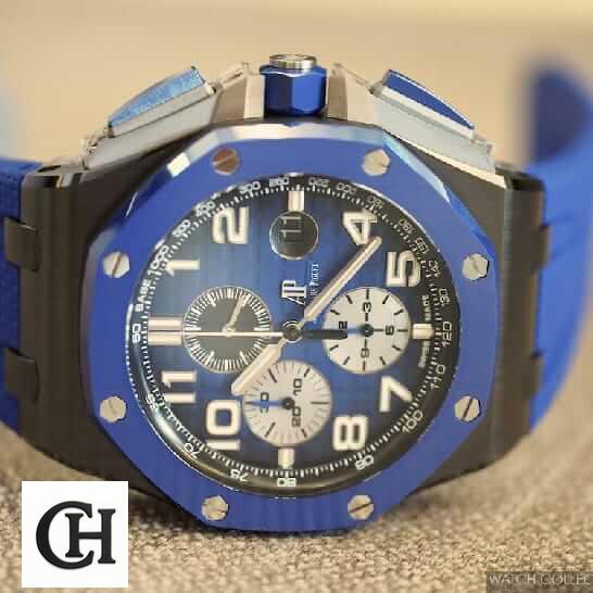 Audemars Piguet Royal Oak Offshore Chronograph 26405CE.OO.A002CA.01 "Black & Blue" Near Original ap royal offshore blue left ap-royal-offshore-blue-left