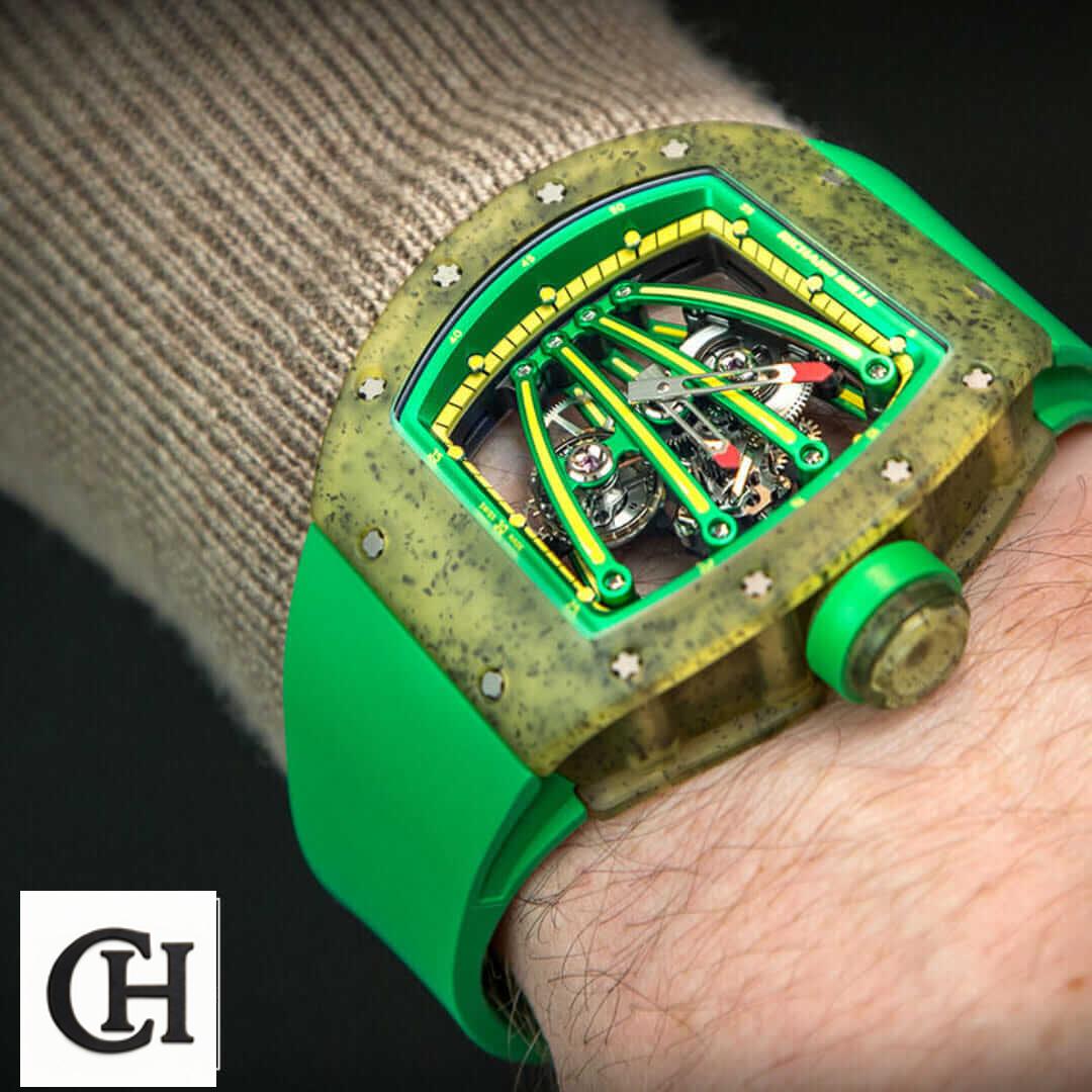 Richard Mille RM 59-01 Richard Mille Green Rubber Bracelet on the man wrist