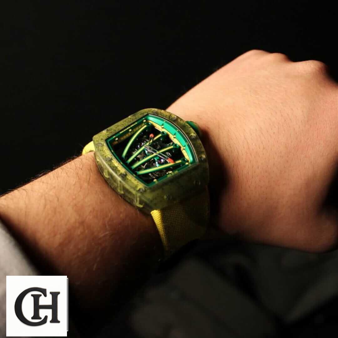 Richard Mille RM 59-01 Richard Mille Tourbillion Green Bezel on the man wrist