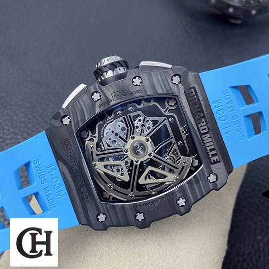 Richard Mille RM 11-03 Richard Mille RM01103 Carbon Case Blue Rubber Bracelet upside view