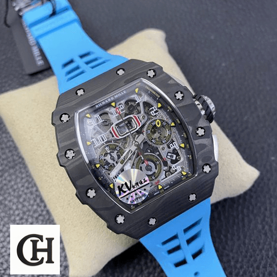 Richard Mille RM 11-03 Richard Mille RM01103 Blue Rubber Bracelet Black Dial on the stand